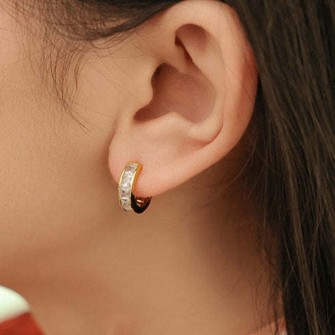 Gold Ear Hoop CZ Earrings - Zafari Studio Jewelry